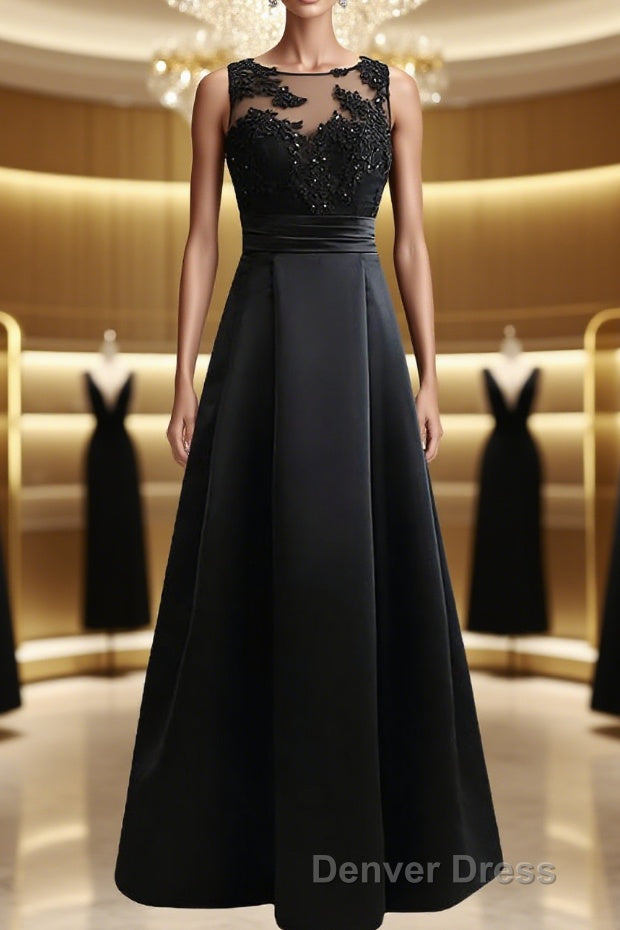 A-Line/Princess Scoop Sweep Train Satin Mother of the Bride Dresses Main image