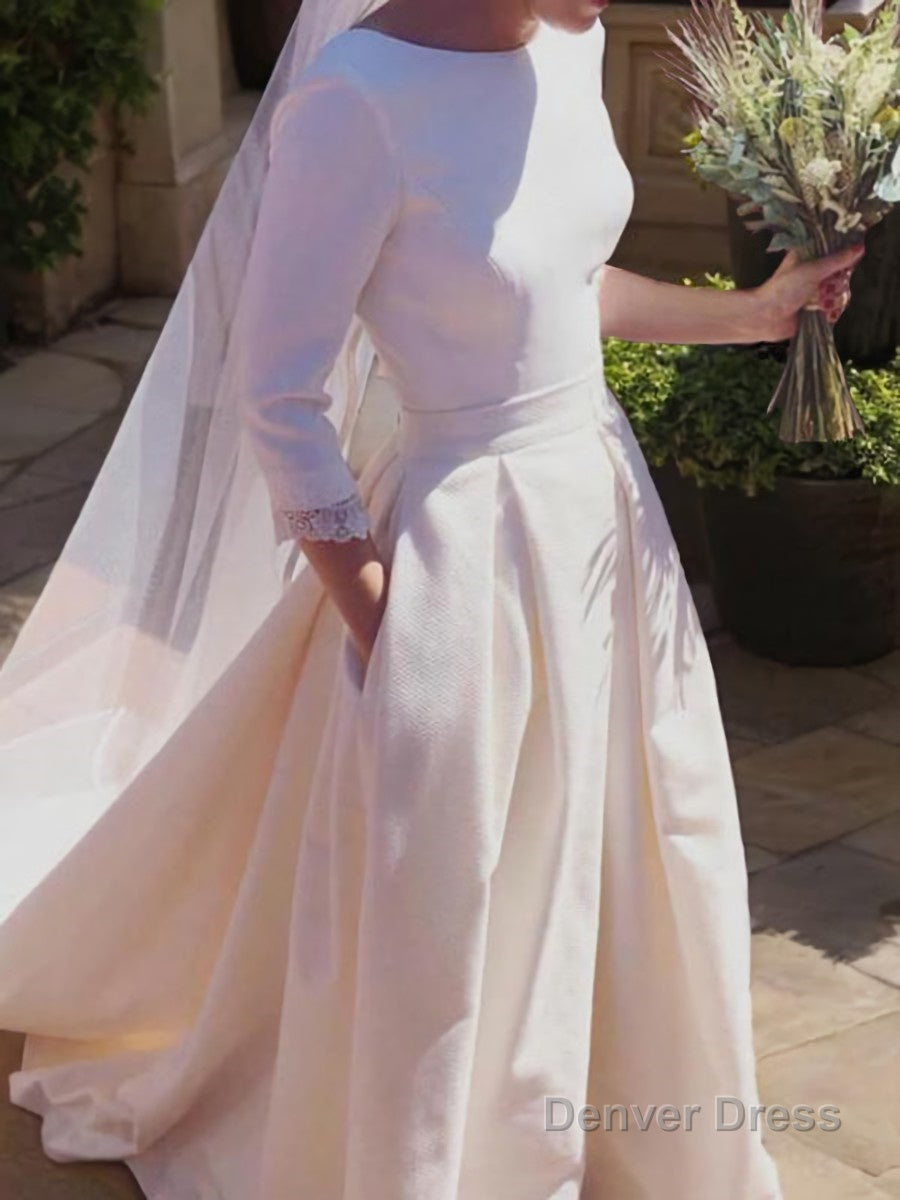 A Line Scoop Sweep Train Stretch Crepe Wedding Dresses With Ruffles Main image