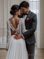 A Line Scoop Sweep Train Tulle Wedding Dresses