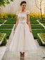 A Line Scoop Tea Length Tulle Wedding Dresses