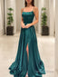 A Line Spaghetti Straps Floor Length Silk like Satin Prom Dresses With Leg Slit