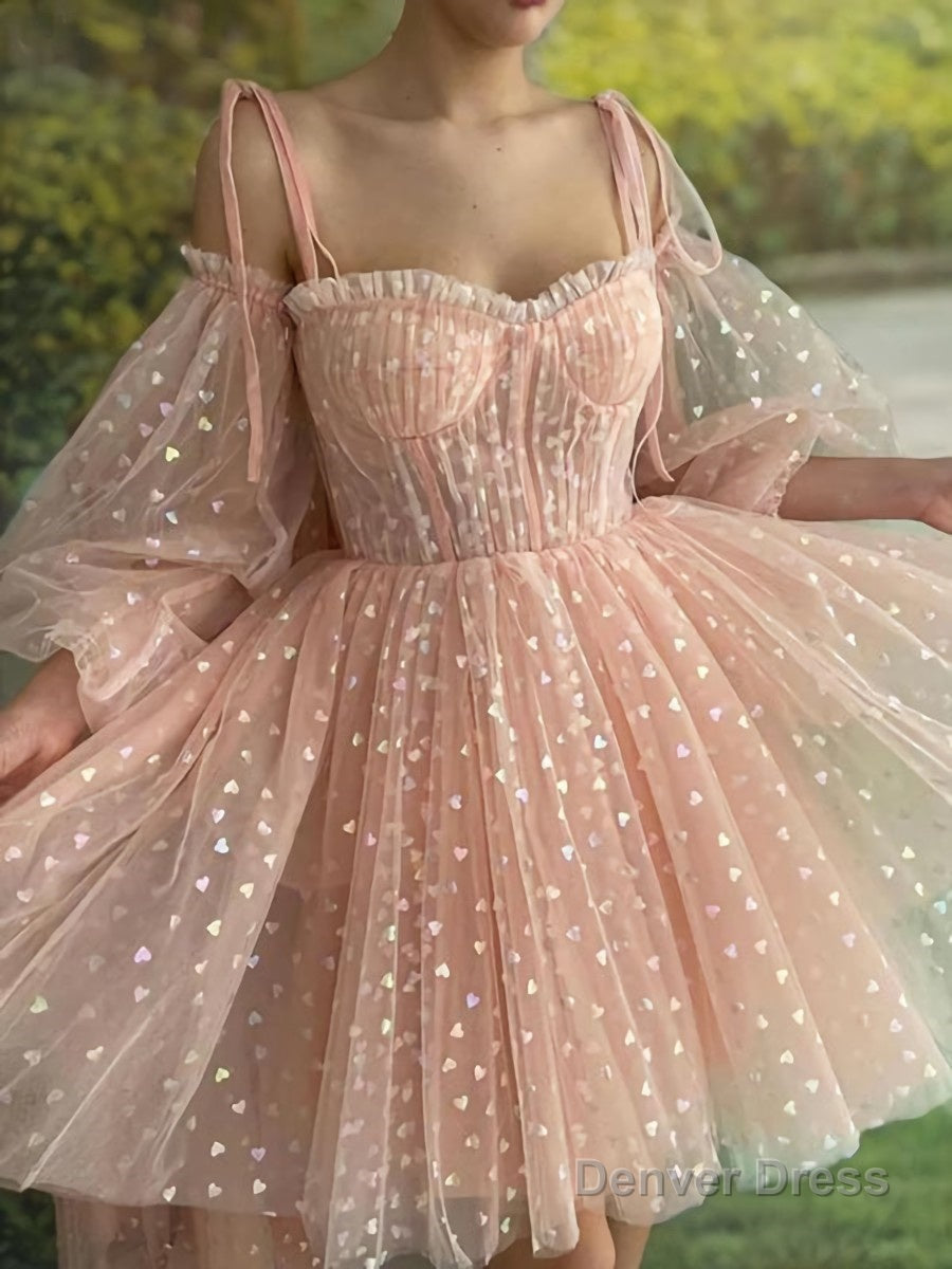 A Line Spaghetti Straps Short Mini Homecoming Dresses