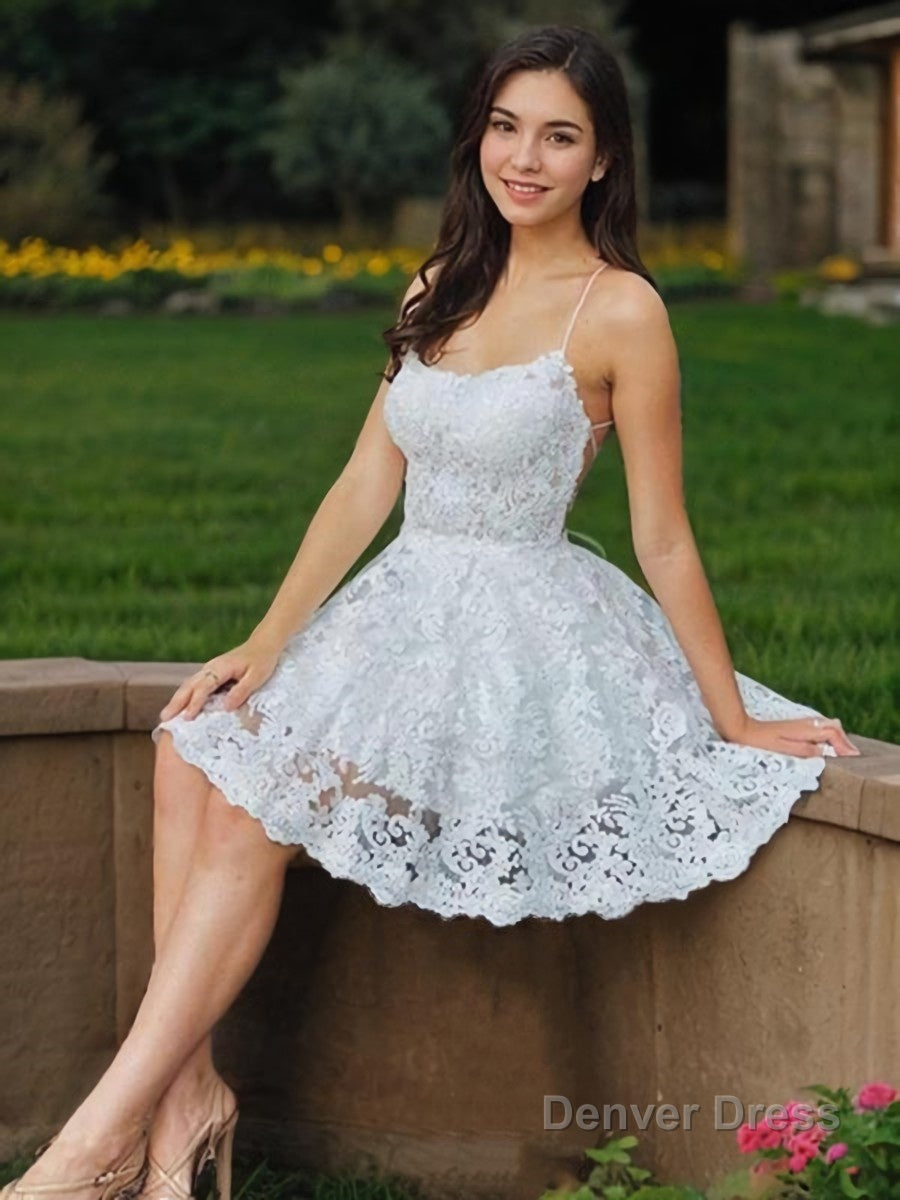 A-Line/Princess Spaghetti Straps Short/Mini Lace Homecoming Dresses With Appliques Lace Main image