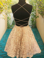 A Line Spaghetti Straps Short Mini Lace Homecoming Dresses With Appliques Lace