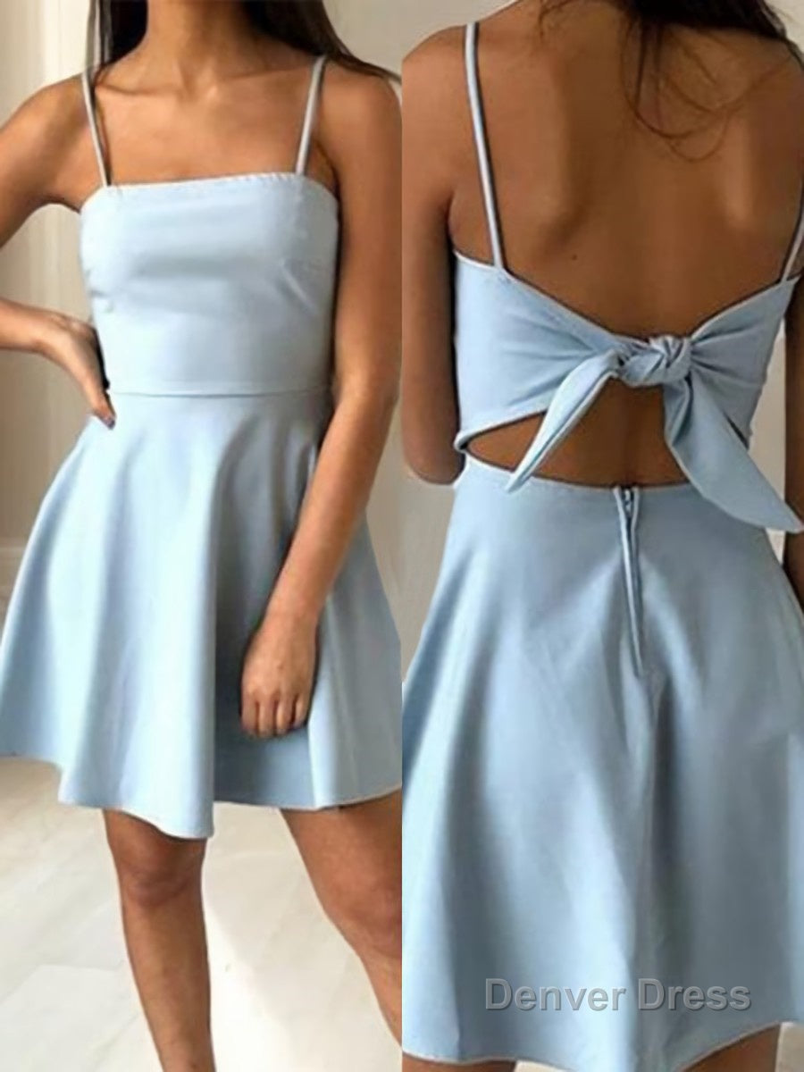 A Line Spaghetti Straps Short Mini Satin Homecoming Dresses