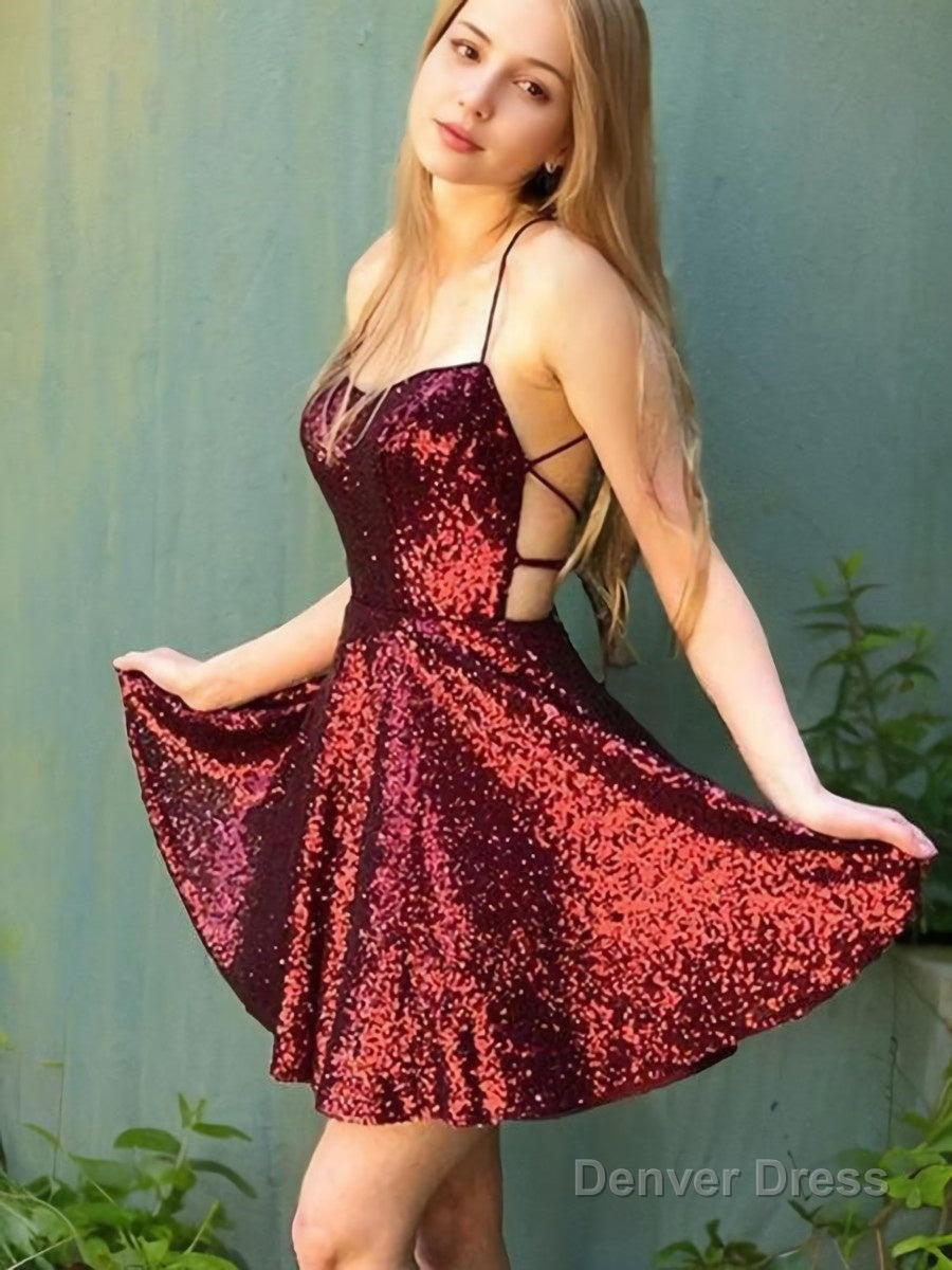 A-Line/Princess Spaghetti Straps Short/Mini Sequins Homecoming Dresses Main image