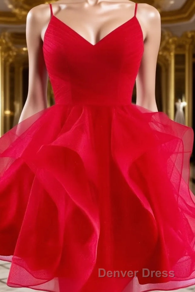 A-Line/Princess Spaghetti Straps Short/Mini Tulle Homecoming Dresses With Ruffles Main image