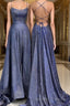 A Line Spaghetti Straps Sweep Train Prom Dresses