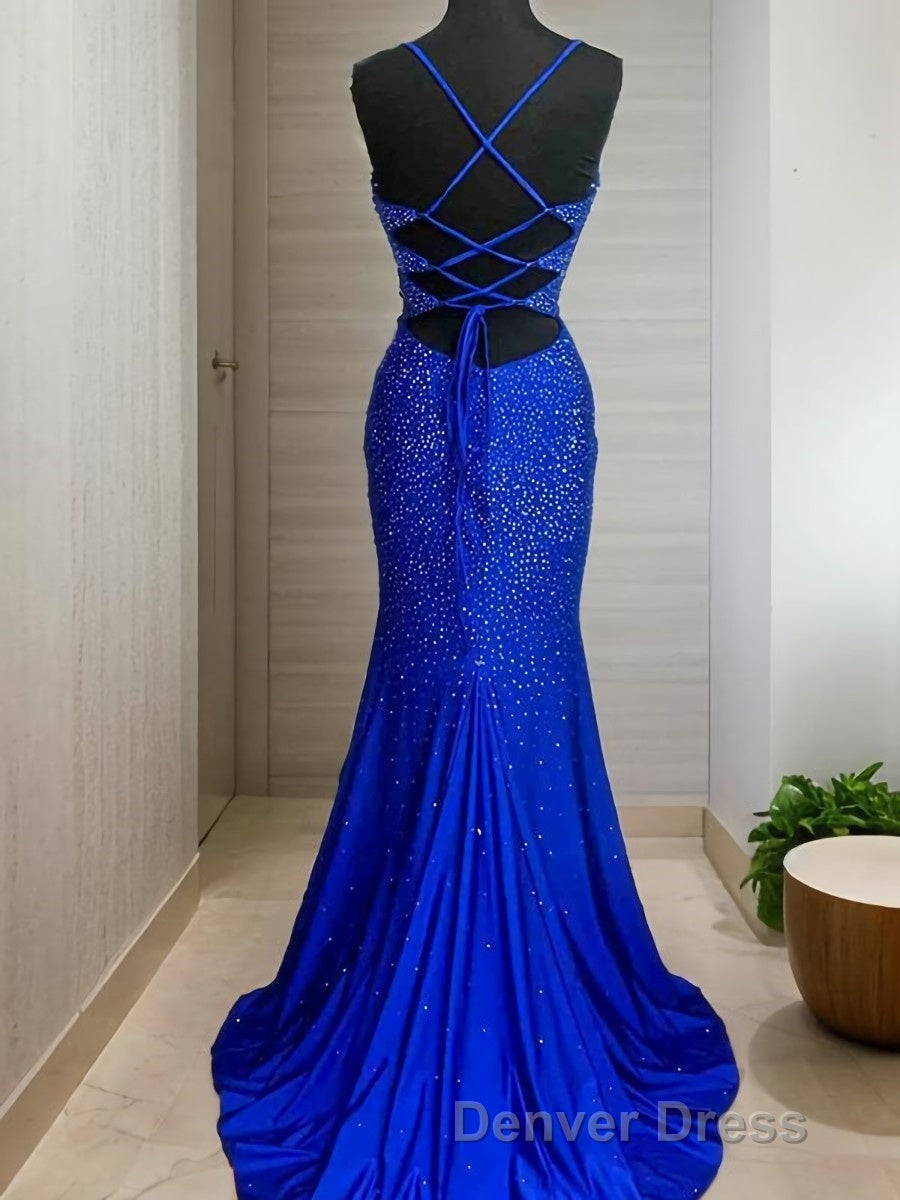 A Line Spaghetti Straps Sweep Train Silk like Satin Prom Dresses With Ruffles