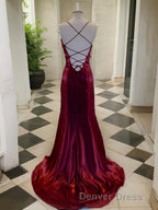 A Line Spaghetti Straps Sweep Train Velvet Prom Dresses With Leg Slit