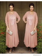 A Line Square Ankle Length Chiffon Mother of the Bride Dresses With Lace