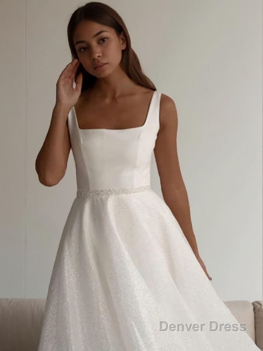 A Line Square Chapel Train Wedding Dresses Secondary image