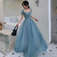 A Line Princess Square Neckline Short Sleeve Floor Length Prom Dresses