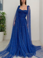 A Line Square Sweep Train Prom Dresses With Ruffles
