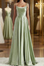 A-Line/Princess Square Sweep Train Silk like Satin Bridesmaid Dresses with Leg Slit