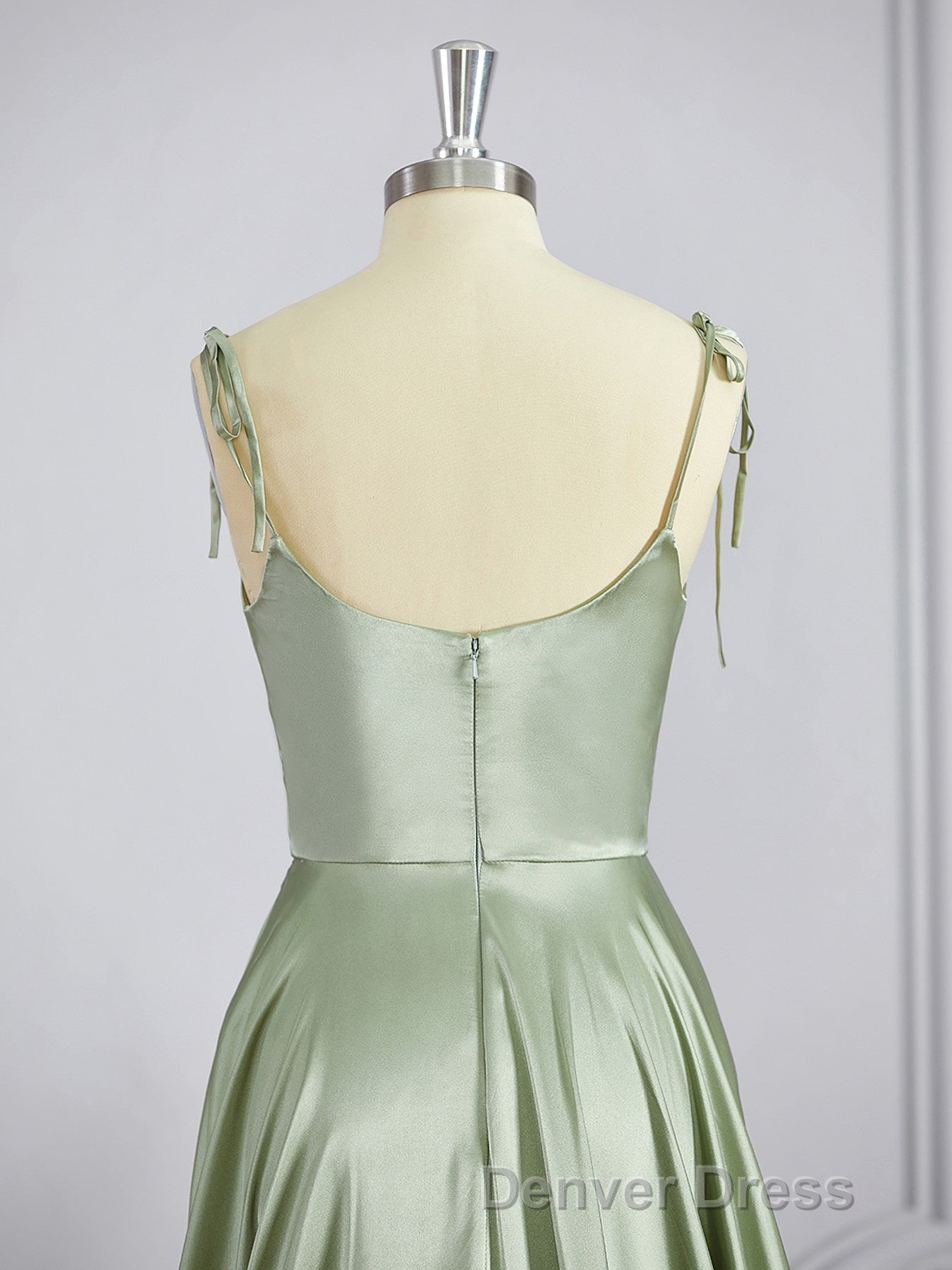 A-Line/Princess Square Sweep Train Silk like Satin Bridesmaid Dresses with Leg Slit