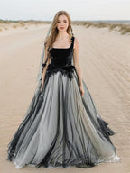 A Line Square Sweep Train Tulle Wedding Dresses