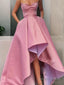 A Line Strapless Asymmetrical Satin Prom Dresses With Pockets
