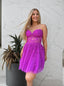 A Line Strapless Knee Length Tulle Homecoming Dresses with Appliques Lace