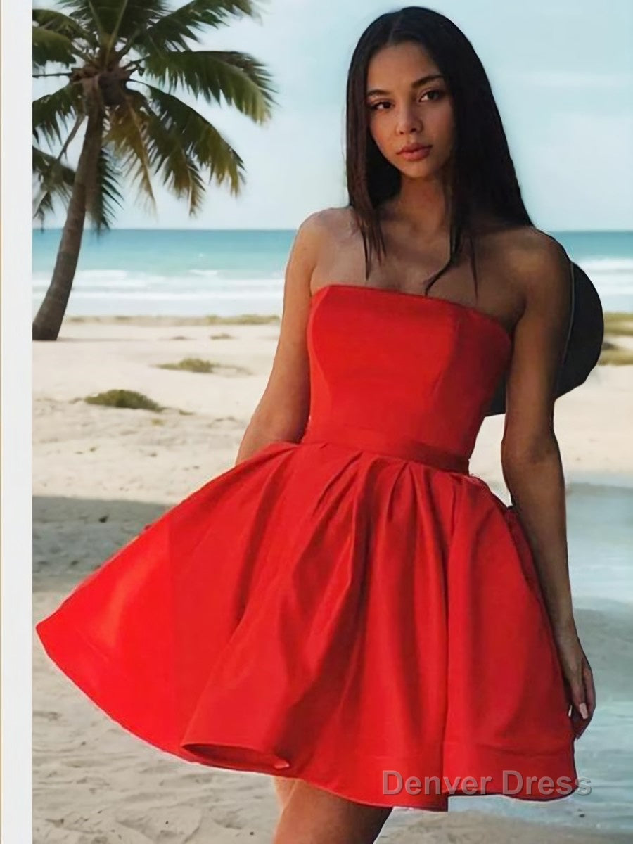 A Line Strapless Short Mini Satin Homecoming Dresses Main image