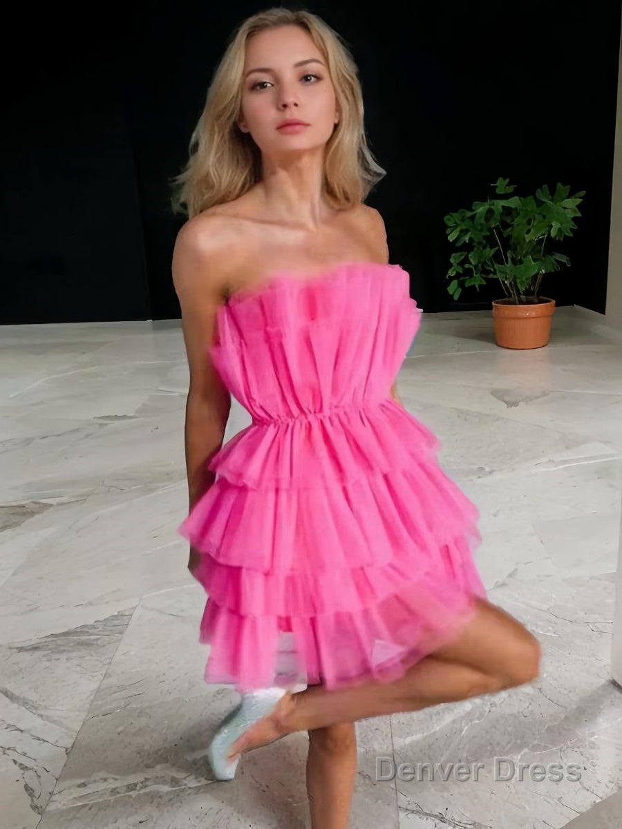 A Line Strapless Short Mini Tulle Homecoming Dresses