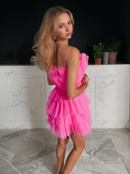A Line Strapless Short Mini Tulle Homecoming Dresses