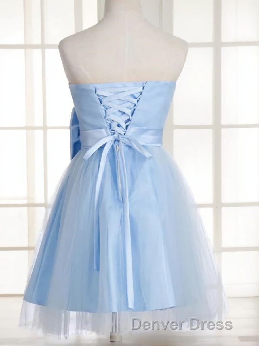 A-Line/Princess Strapless Short/Mini Tulle Homecoming Dresses With Bow