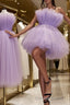 A Line Strapless Short Mini Tulle Homecoming Dresses With Cascading Ruffles