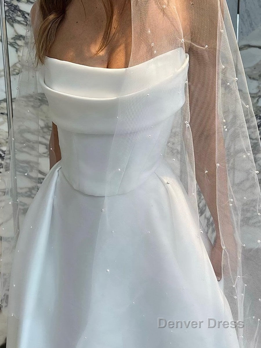 A Line Strapless Sweep Train Satin Wedding Dresses With Leg Slit Secondary image