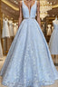 A-Line/Princess Straps Floor-Length Lace Prom Dresses With Appliques Lace