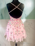 A Line Straps Short Mini Lace Homecoming Dresses with Appliques Lace