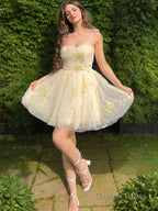 A Line Straps Short Mini Lace Homecoming Dresses with Ruffles