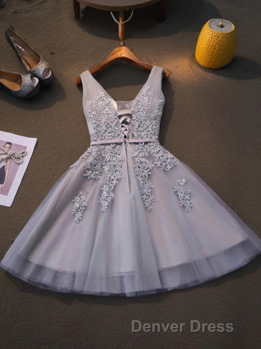A-Line/Princess Straps Short/Mini Tulle Homecoming Dresses With Appliques Lace Secondary image