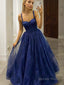 A Line Straps Sweep Train Tulle Prom Dresses With Ruffles