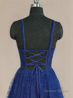 A Line Straps Sweep Train Tulle Prom Dresses With Ruffles