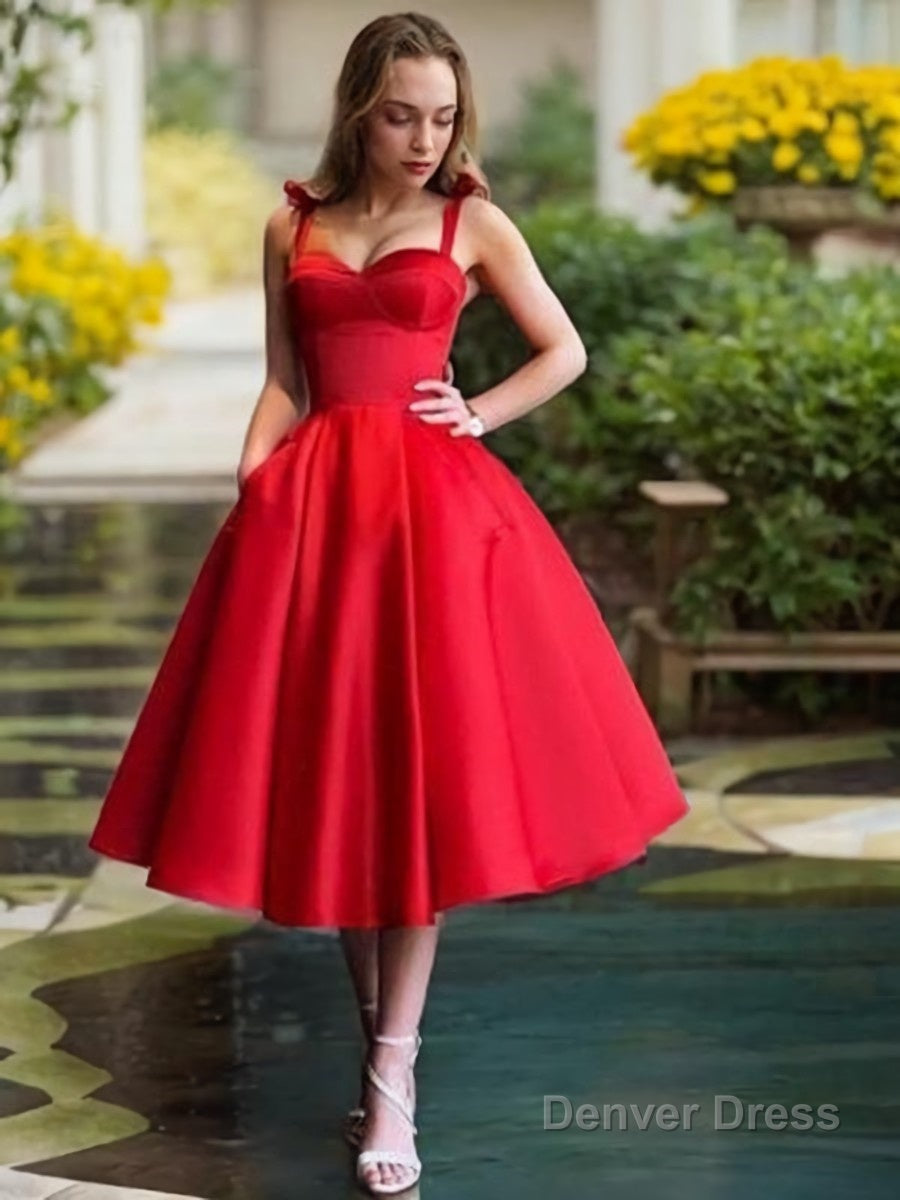 A Line Straps Tea Length Satin Homecoming Dresses Main image