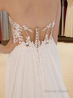 A Line Sweetheart Chapel Train Chiffon Wedding Dresses With Leg Slit