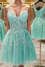 A-Line/Princess Sweetheart Corset Short/Mini Tulle Homecoming Dresses With Appliques Lace