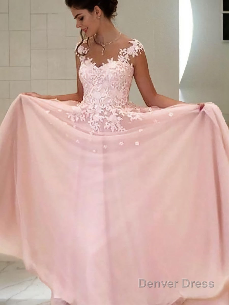 A Line Sweetheart Floor Length Tulle Prom Dresses With Appliques Lace Secondary image