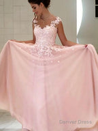 A Line Sweetheart Floor Length Tulle Prom Dresses With Appliques Lace