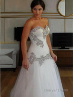 A Line Sweetheart Floor Length Tulle Wedding Dresses With Rhinestone