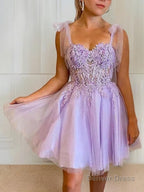 A Line Sweetheart Short Mini Tulle Homecoming Dresses With Appliques Lace