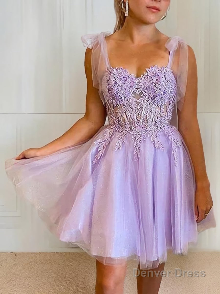 A Line Sweetheart Short Mini Tulle Homecoming Dresses With Appliques Lace