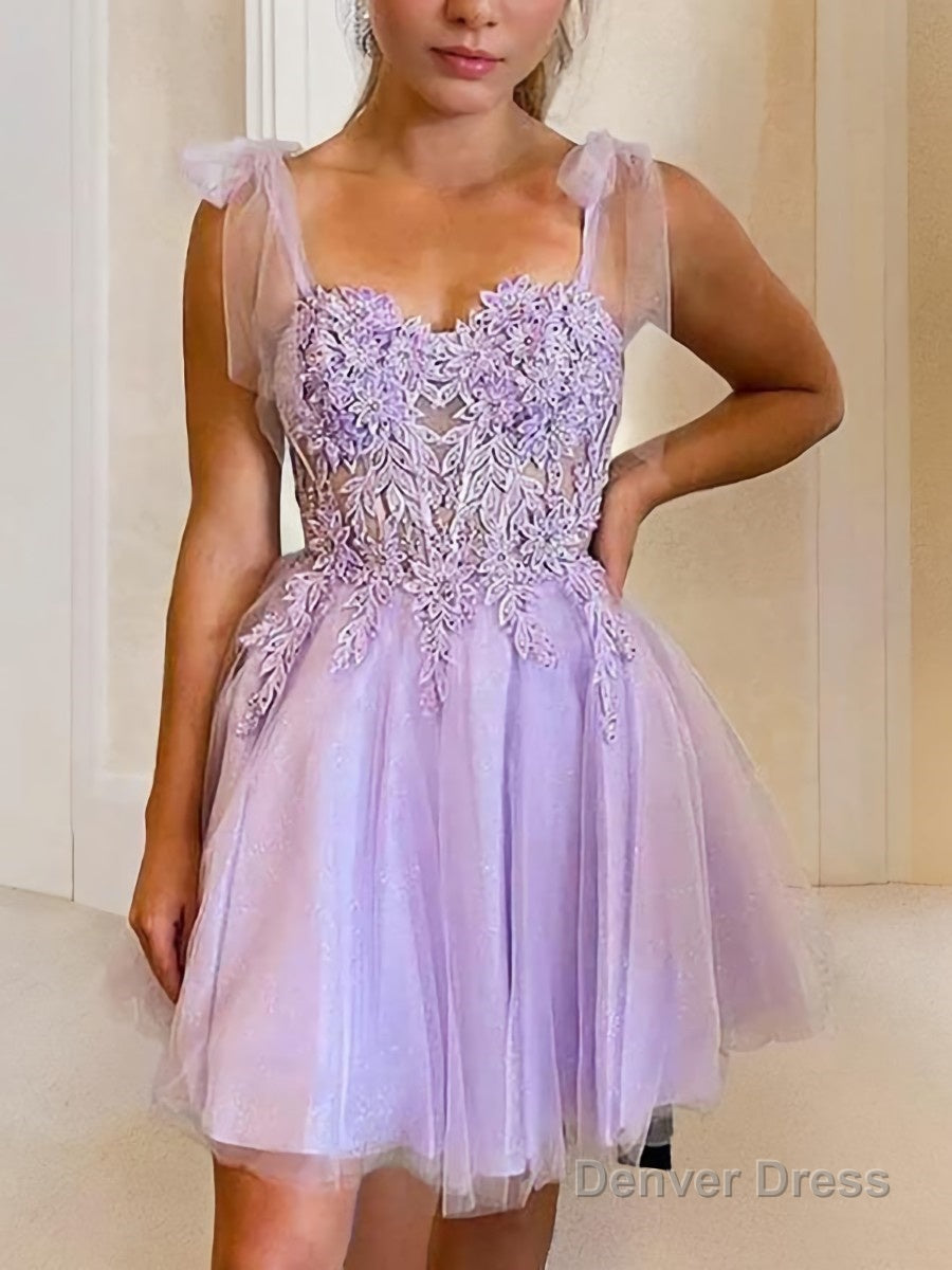 A Line Sweetheart Short Mini Tulle Homecoming Dresses With Appliques Lace