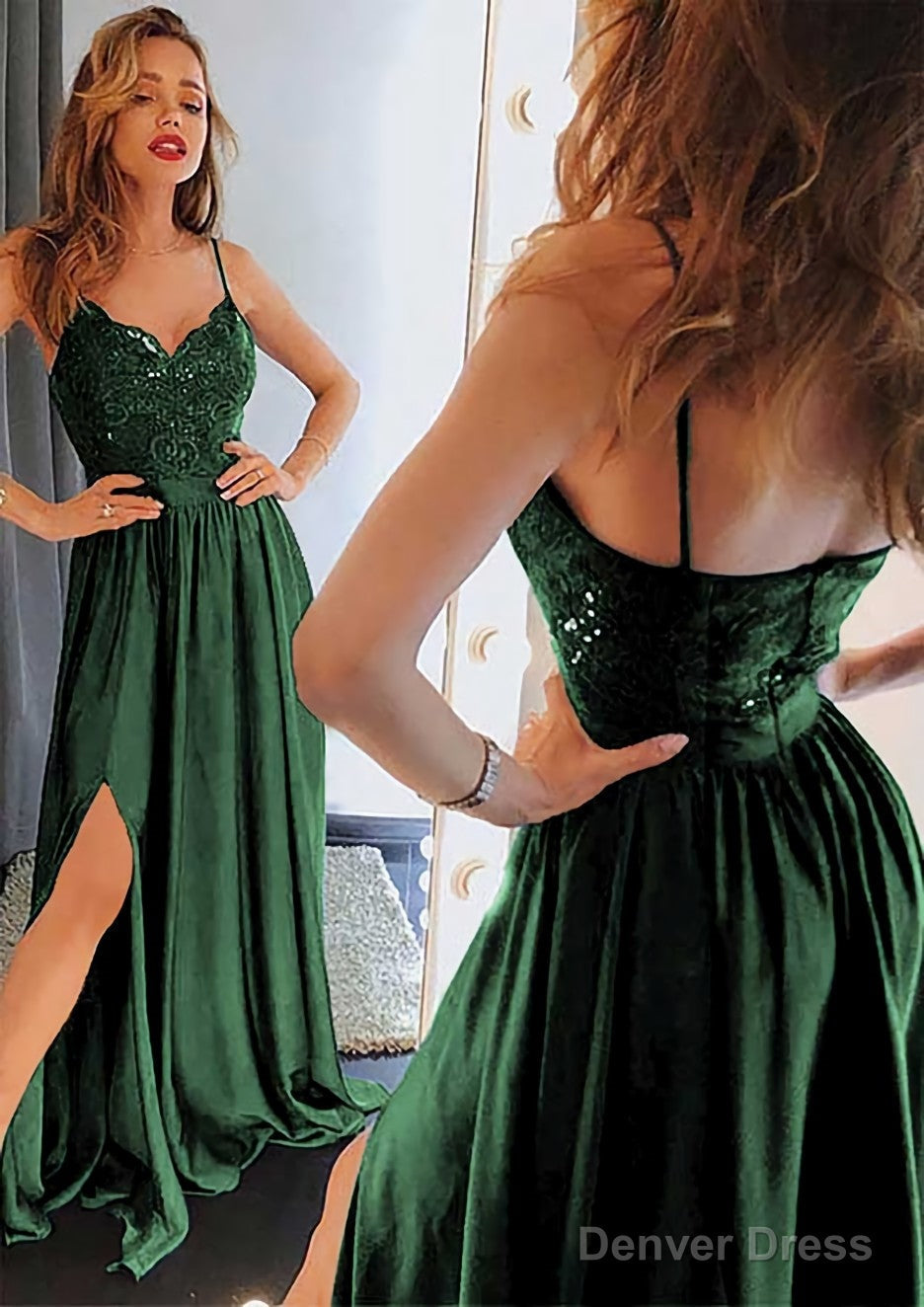 A Line Sweetheart Sleeveless Long Floor Length Charmeuse Prom Dresses With Split Lace