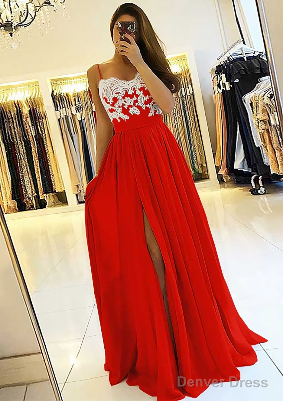 A Line Sweetheart Sleeveless Long Floor Length Chiffon Prom Dresses With Split Appliqued