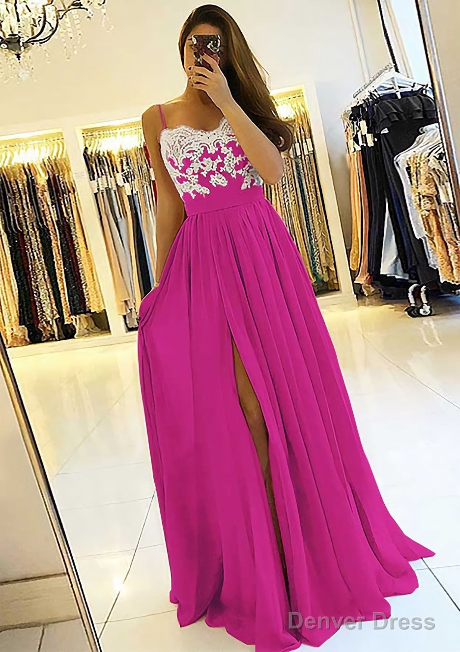 A-line/Princess Sweetheart Sleeveless Long/Floor-Length Chiffon Prom Dresses With Split Appliqued