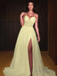 A Line Sweetheart Sweep Train Lace Prom Dresses With Leg Slit