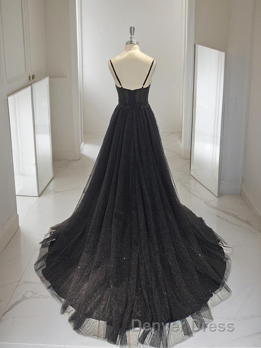 A Line Sweetheart Sweep Train Prom Dresses With Leg Slit