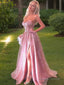A Line Sweetheart Sweep Train Prom Dresses With Leg Slit